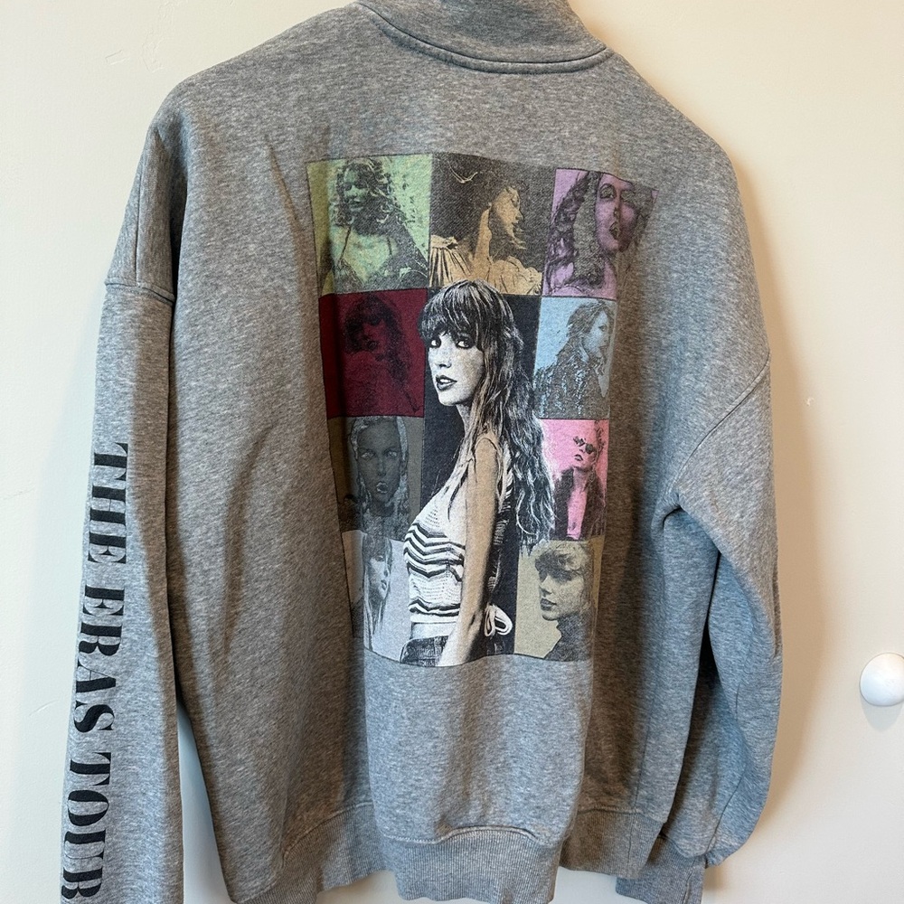 Taylor Swift Heather Gray Half Zip Sweatshirt with Taylor Eras Graphic - Picture 2 of 5